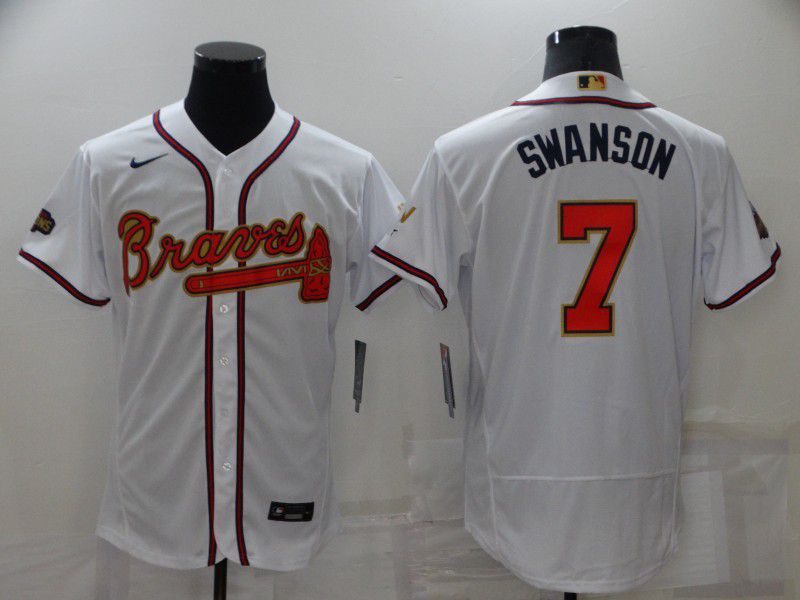 Men Atlanta Braves #7 Swanson White Gold Elite Nike 2022 MLB Jersey->atlanta braves->MLB Jersey